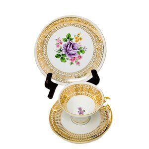 Winterling Roslau Bavaria Gilded Tea Trio Set Rose 1945-1950 Period Vintage